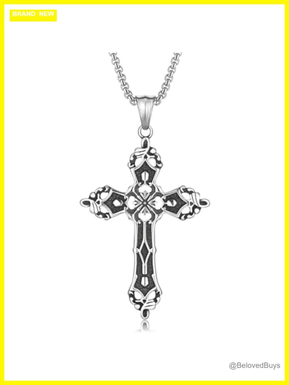 Gothic Cross Necklace Stainless Steel Filigree Pendant